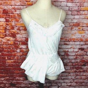 Vintage Movie Star White Floral Lace Trimmed Satin Teddy